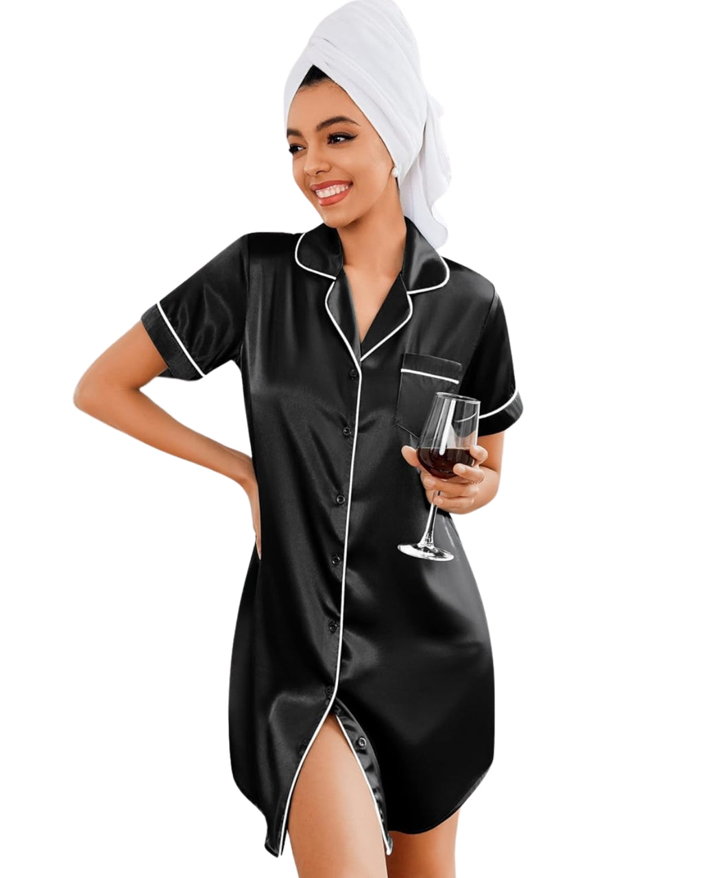 Chemise Feminina Americana Manga Curta - Preto