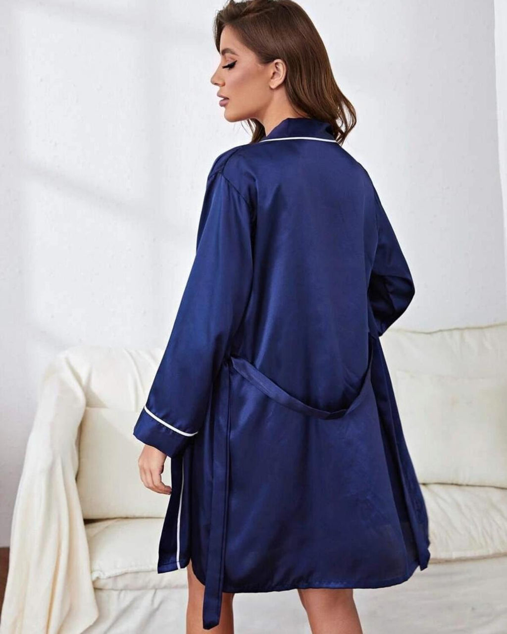 Robe de Cetim Mangas Longas  - Marinho