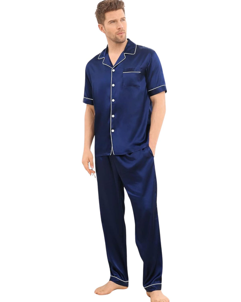 Pijama Americano Masculino Cetim Calça e Manga Curta - Azul