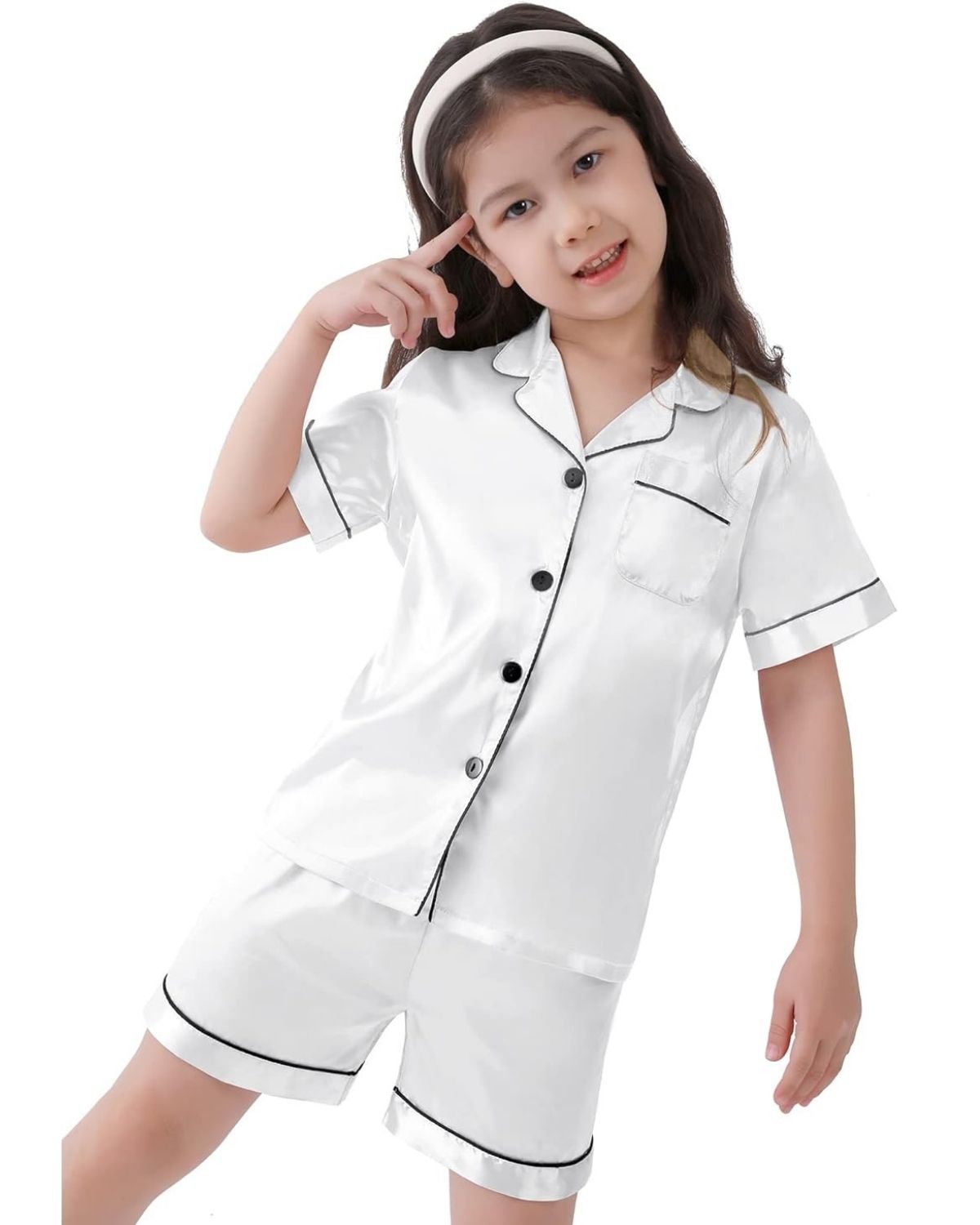 Pijama Infantil Americano Unissex Short e Camisa Manga Curta botões e Bolso - Branco