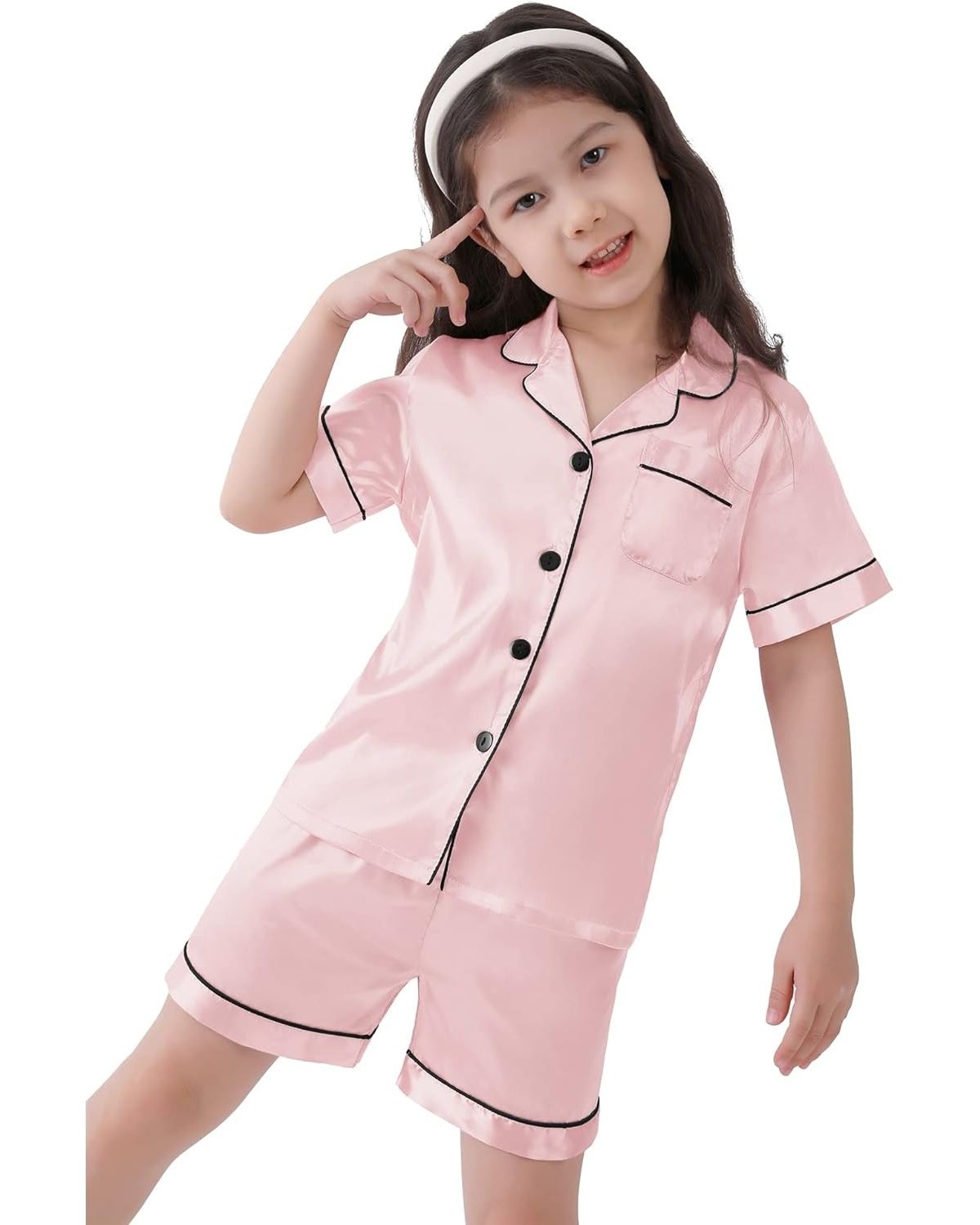 Pijama Infantil Americano Unissex Cetim Short e Camisa Manga Curta - Rosa