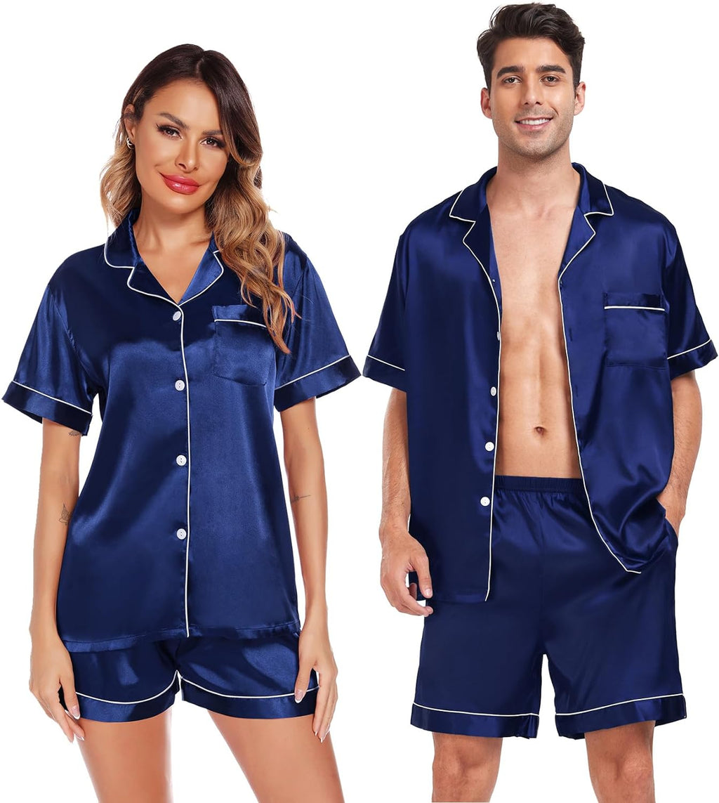 Pijama Casal 2 Peças Pijama Americano Cetim Camisa Manga Curta e Short