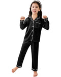 Pijama Infantil Americano Cetim Calça e Camisa Manga Longa - Preto