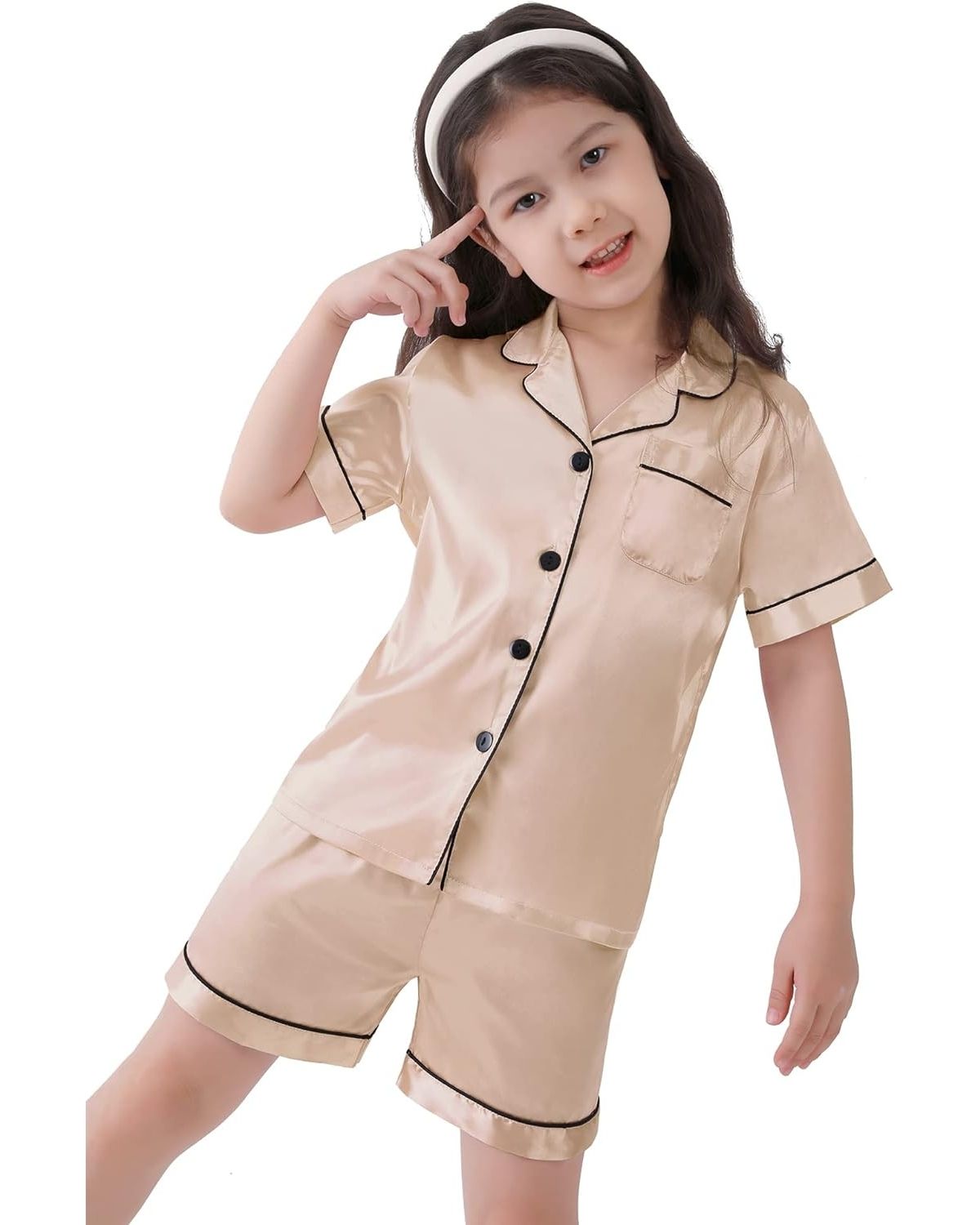 Pijama Infantil Americano Unissex Short e Camisa Manga Curta botões e Bolso - Champanhe