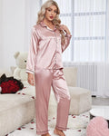 Pijama Feminino Americano Cetim de Seda Calça com Manga Longa - Rosa