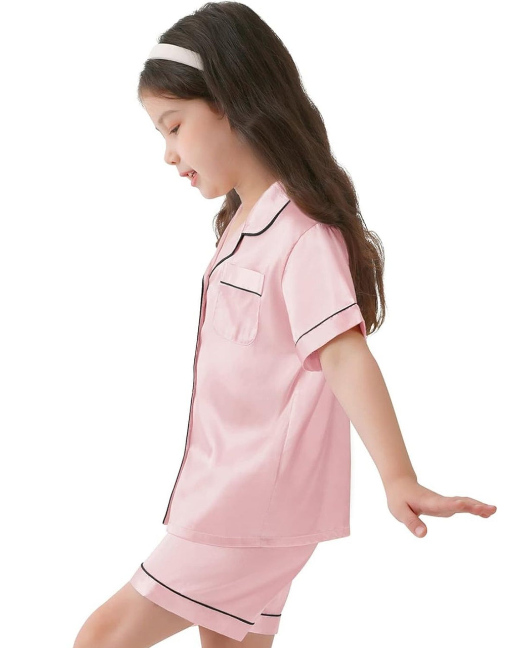 Pijama Infantil Americano Unissex Cetim Short e Camisa Manga Curta - Rosa