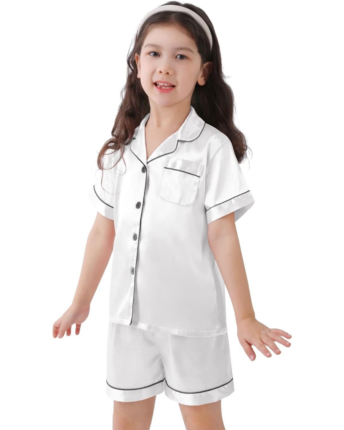 Pijama Infantil Americano Unissex Short e Camisa Manga Curta botões e Bolso - Branco