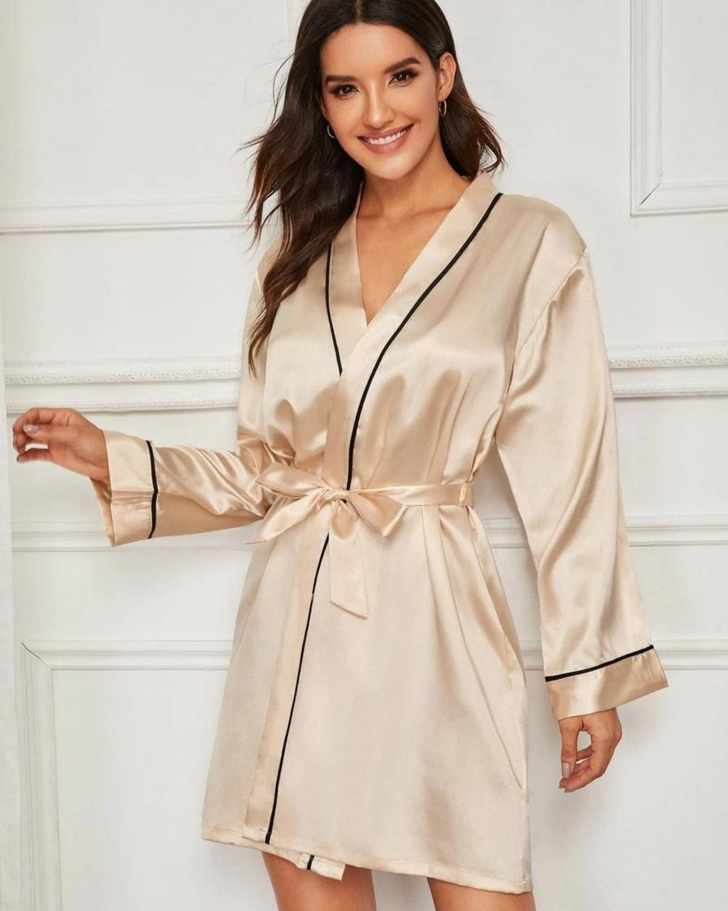 Robe de Cetim Mangas Longas - Champanhe