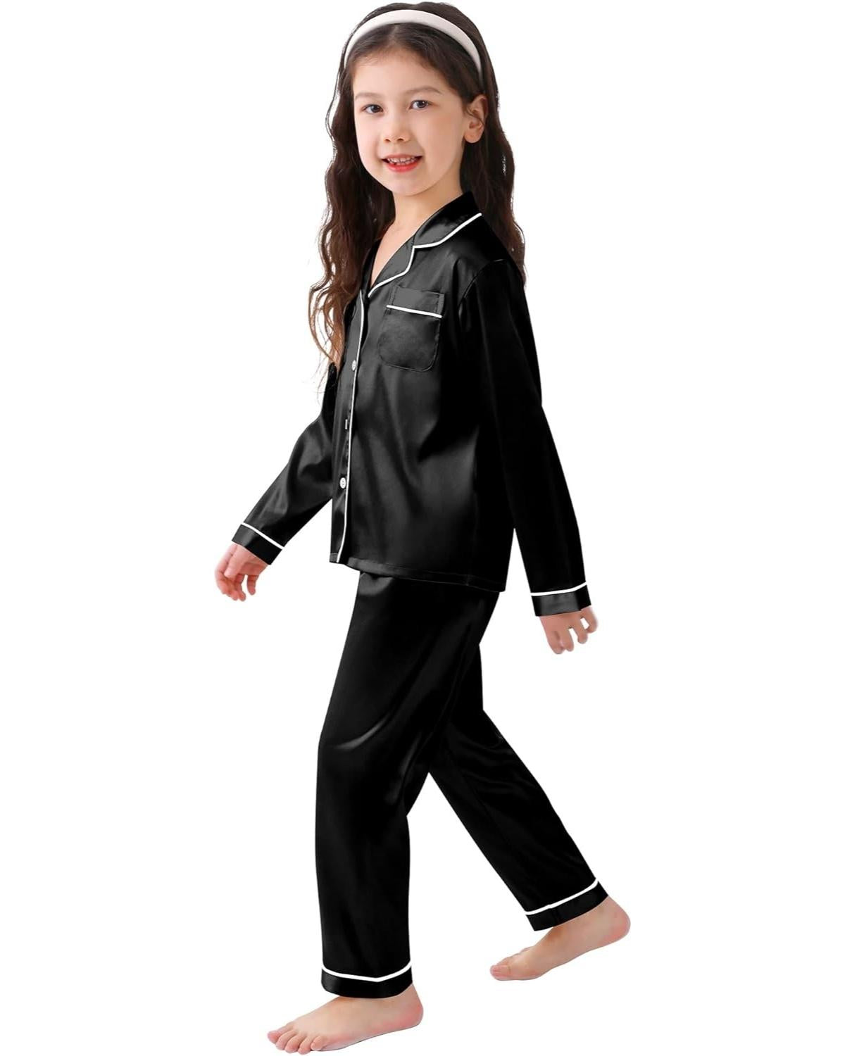 Pijama Infantil Americano Cetim Calça e Camisa Manga Longa - Preto