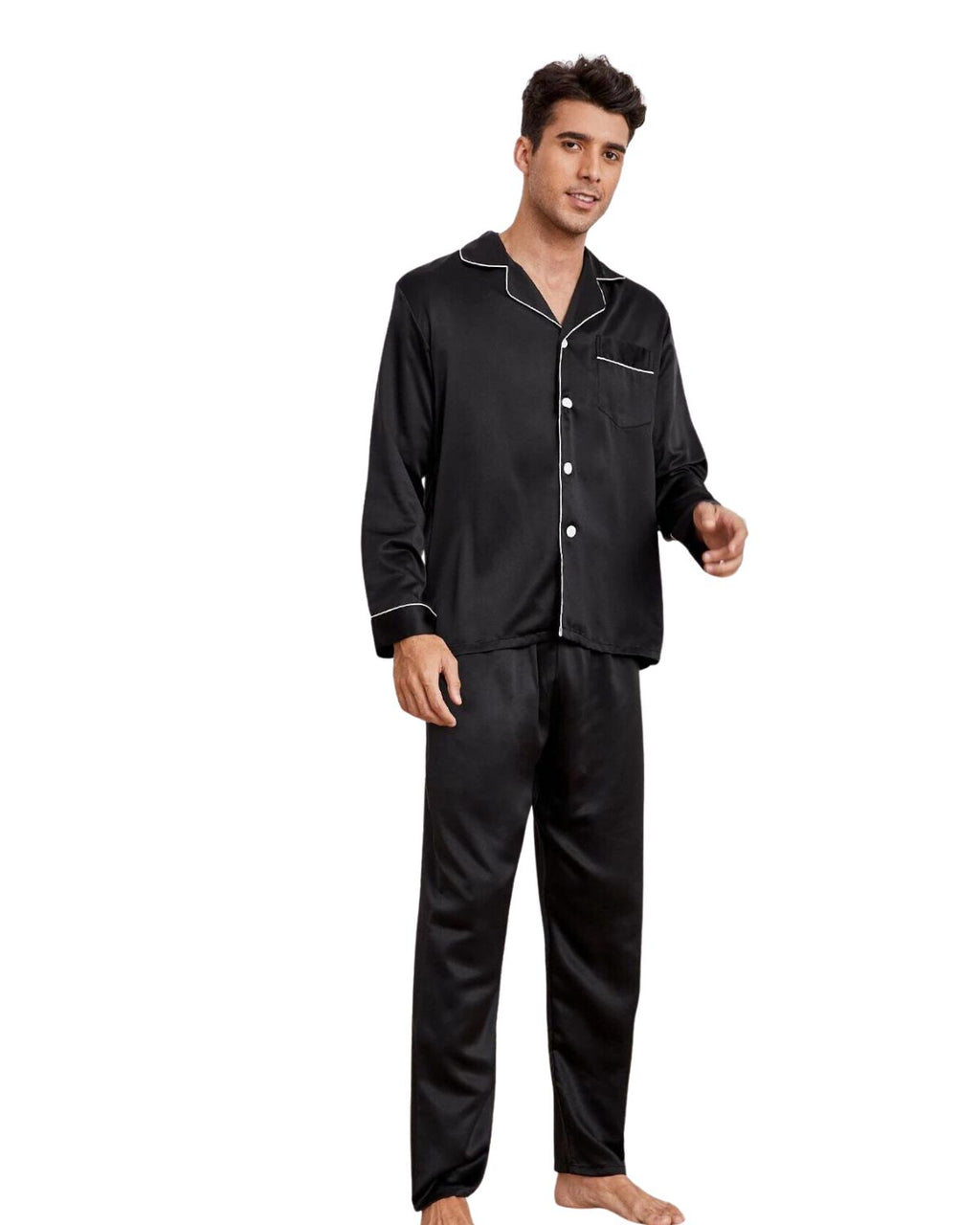 PIjama Masculino em Cetim Short e Camisa Manga Curta - Preto