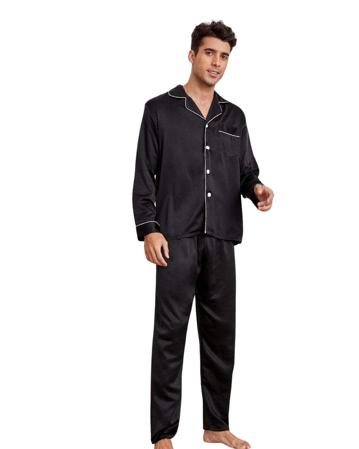 PIjama Masculino em Cetim Short e Camisa Manga Curta - Preto
