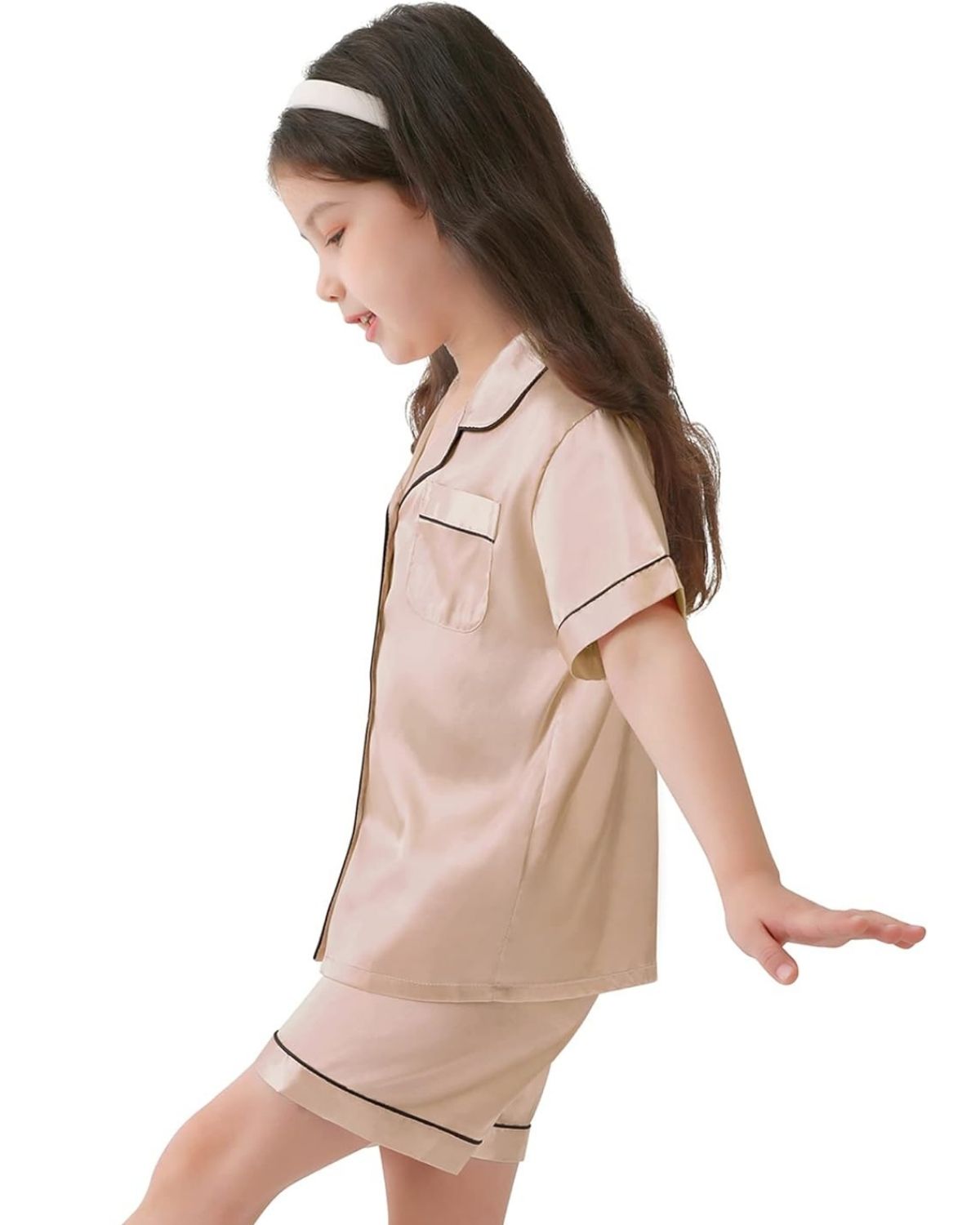 Pijama Infantil Americano Unissex Short e Camisa Manga Curta botões e Bolso - Champanhe