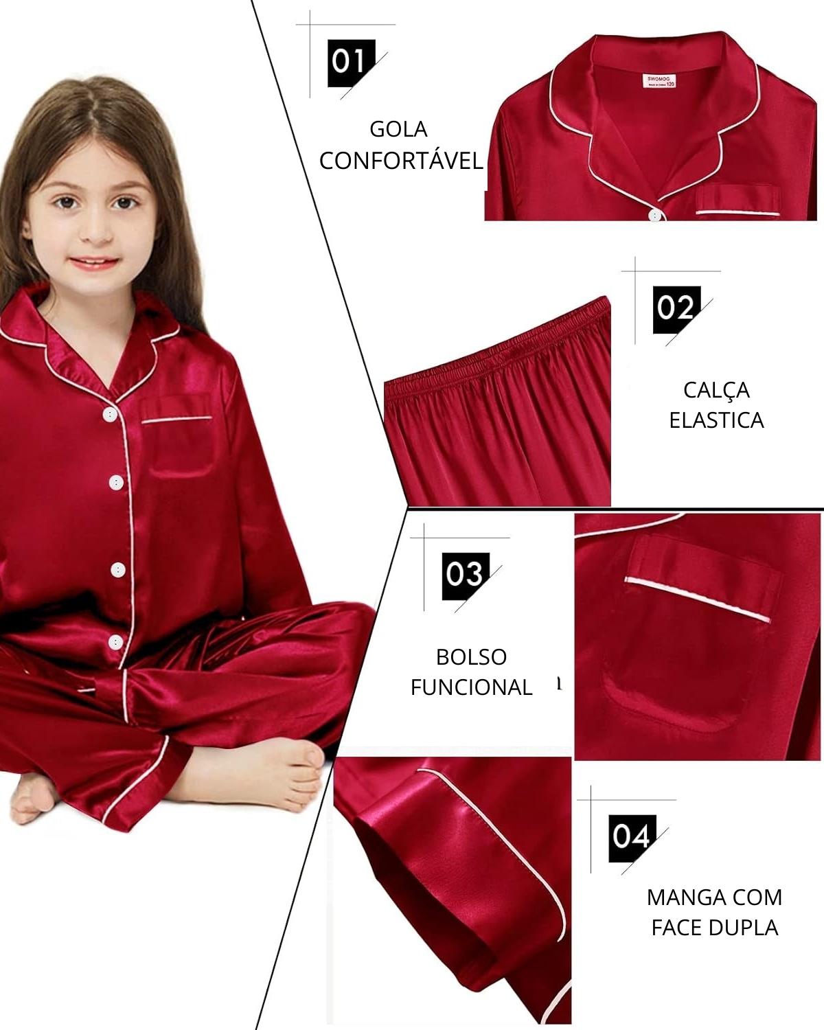 Pijama Infantil Americano Calça e Camisa Manga Longa - Vermelho