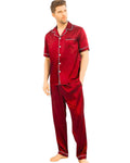 Pijama Americano Masculino Cetim Calça e Camisa Manga Curta - Vermelho