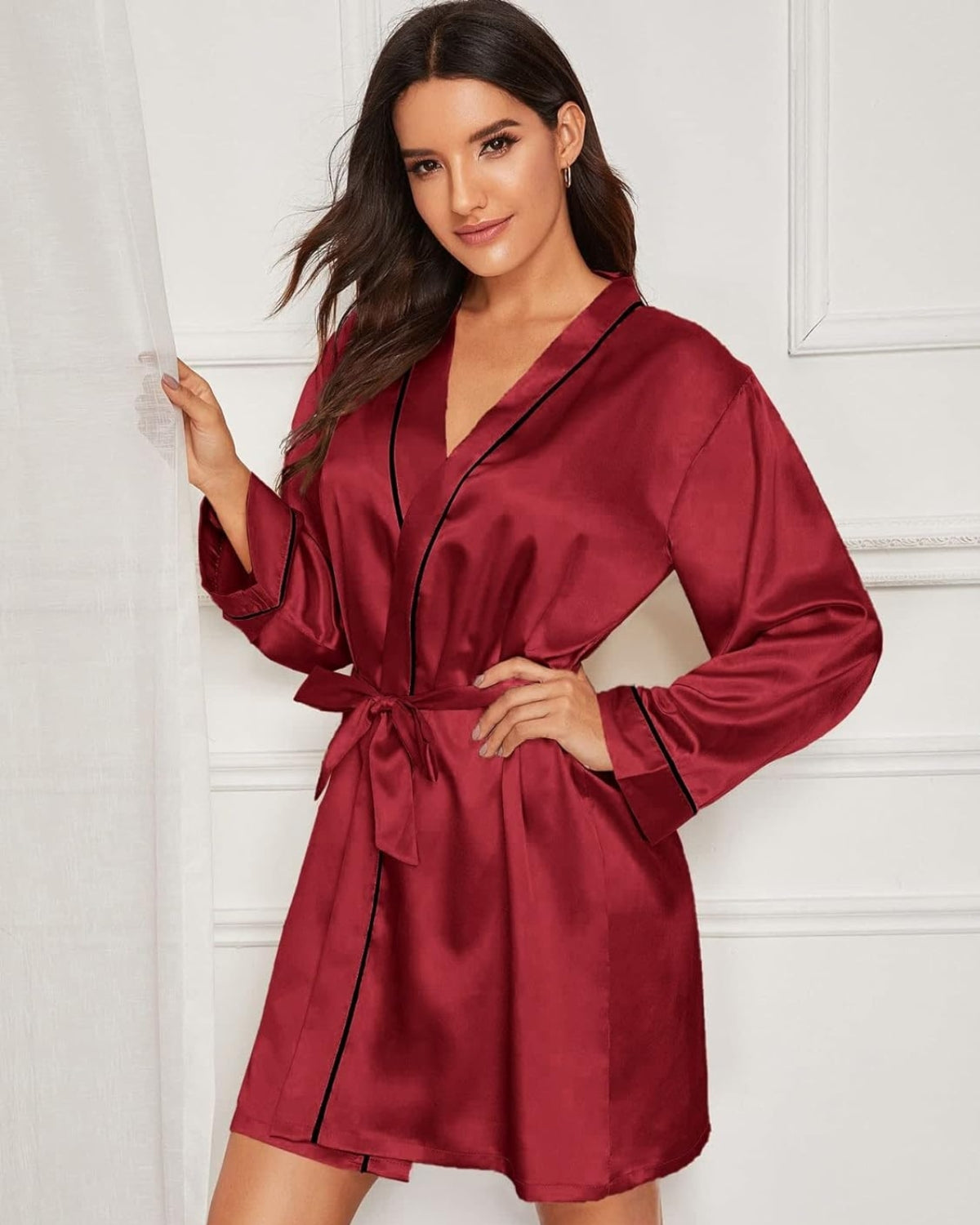 Robe de Cetim Mangas Longas - Vermelho