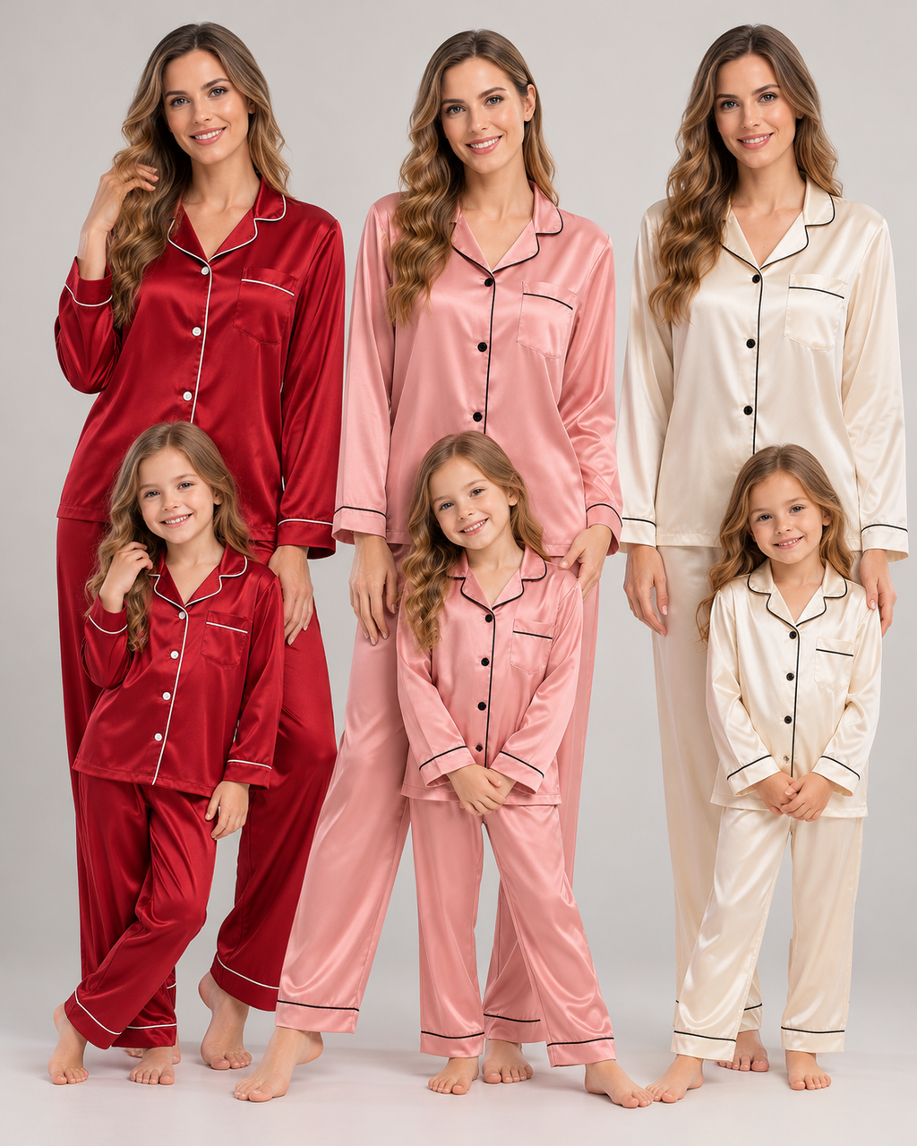 Pijama Tal mãe tal Filha Americano Cetim com Elastano Camisa Manga Longa e Calça