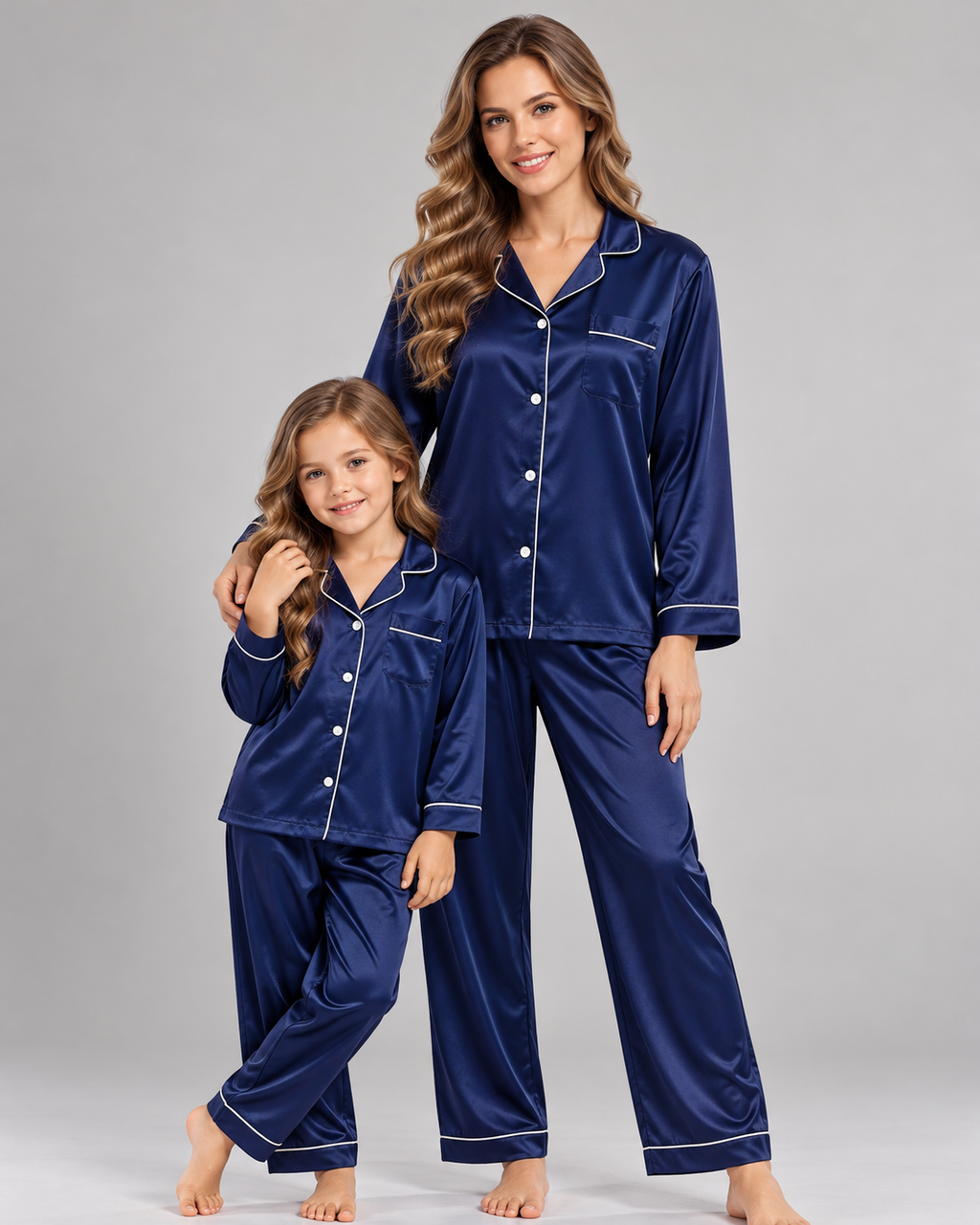 Pijama Tal mãe tal Filha Americano Cetim com Elastano Camisa Manga Longa e Calça