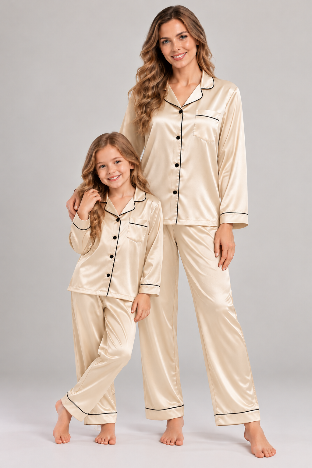 Pijama Tal mãe tal Filha Americano Cetim com Elastano Camisa Manga Longa e Calça