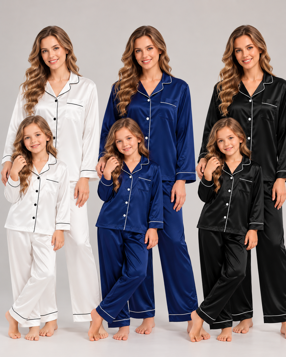 Pijama Tal mãe tal Filha Americano Cetim com Elastano Camisa Manga Longa e Calça