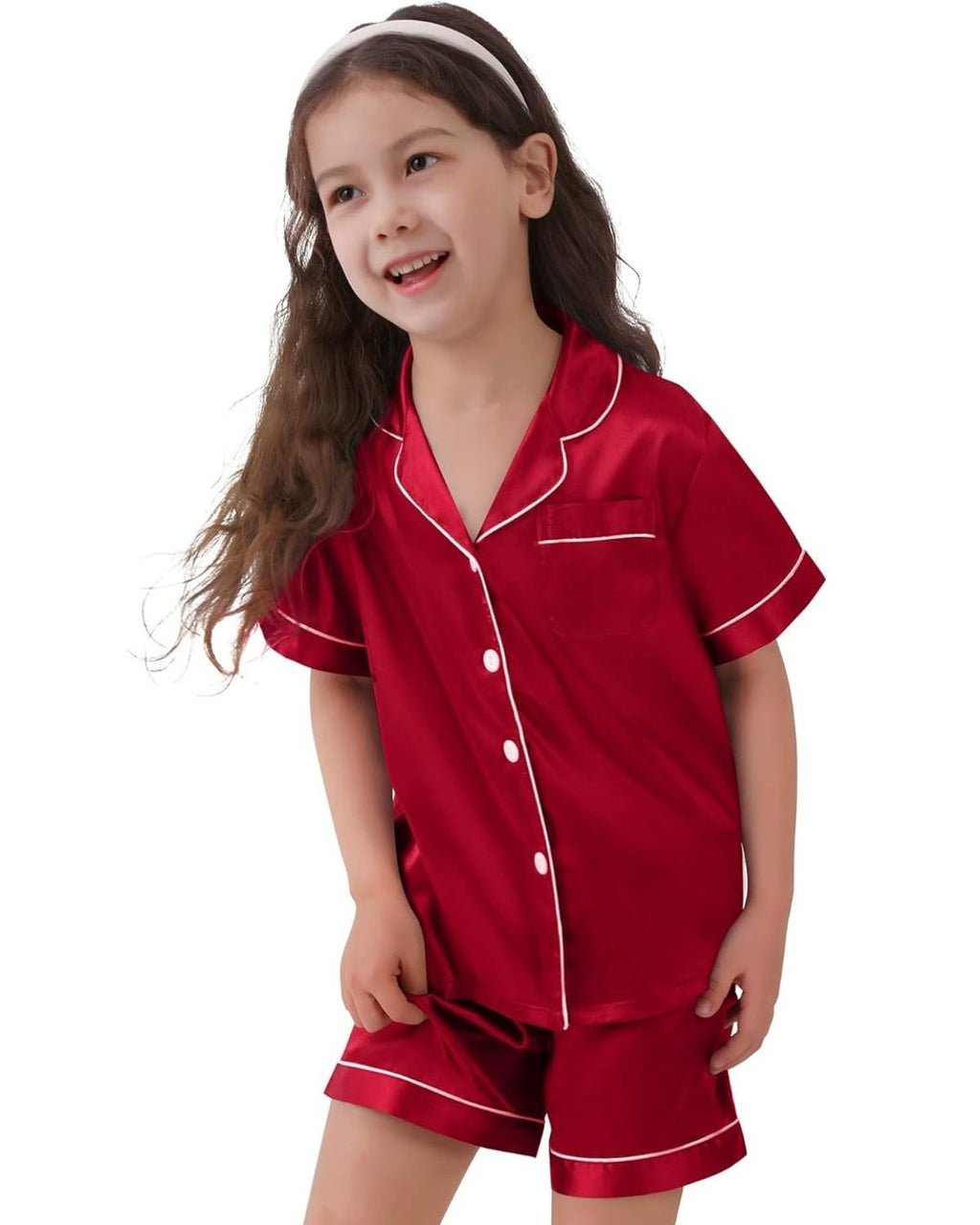 Pijama Infantil Americano Unissex Cetim Short e Camisa Manga Curta - Vermelho