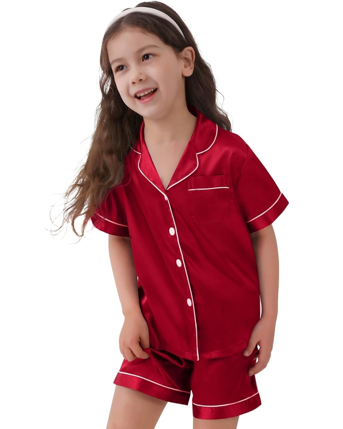 Pijama Infantil Americano Unissex Cetim Short e Camisa Manga Curta - Vermelho