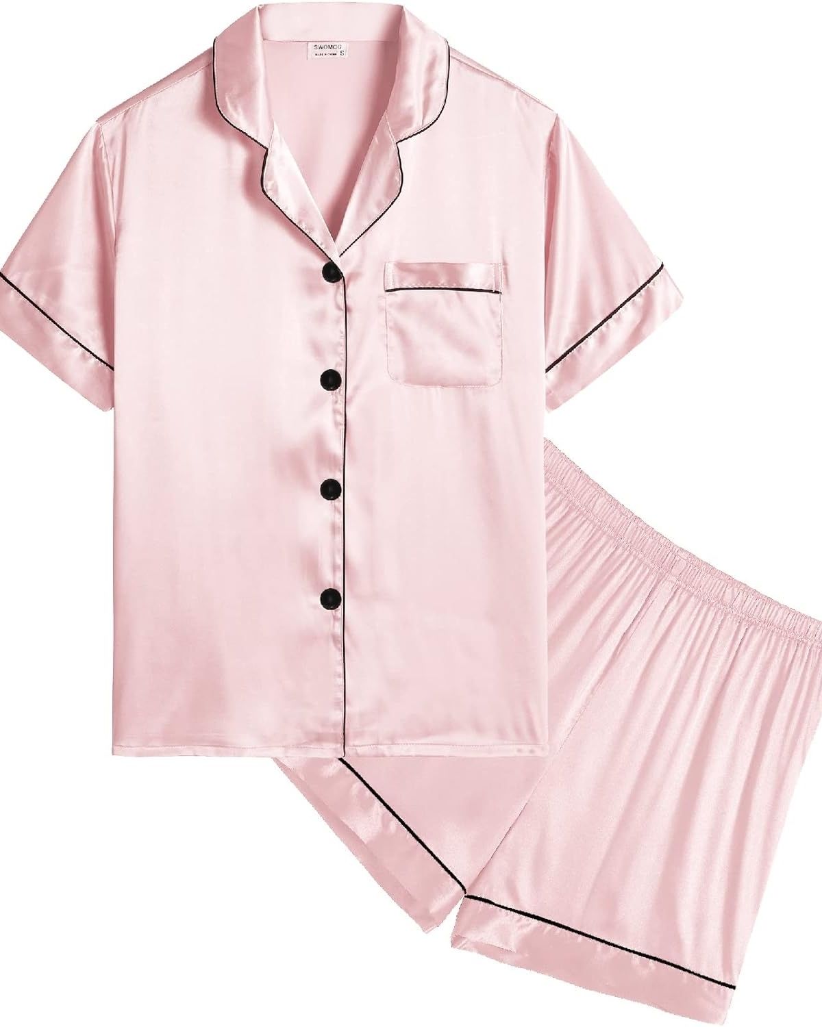 Pijama Infantil Americano Unissex Cetim Short e Camisa Manga Curta - Rosa