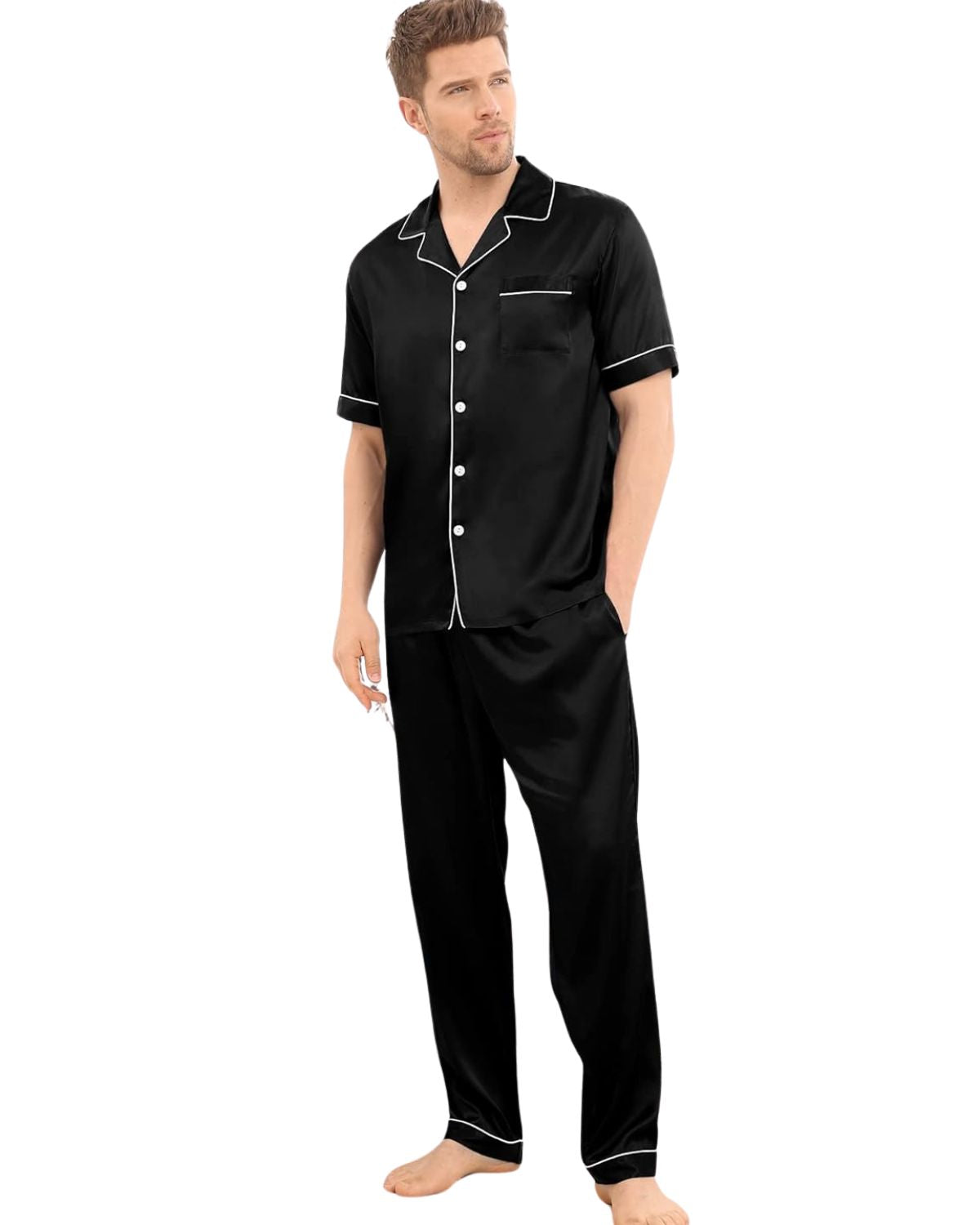 Pijama Americano Masculino Calça e Camisa Manga Curta - Preto