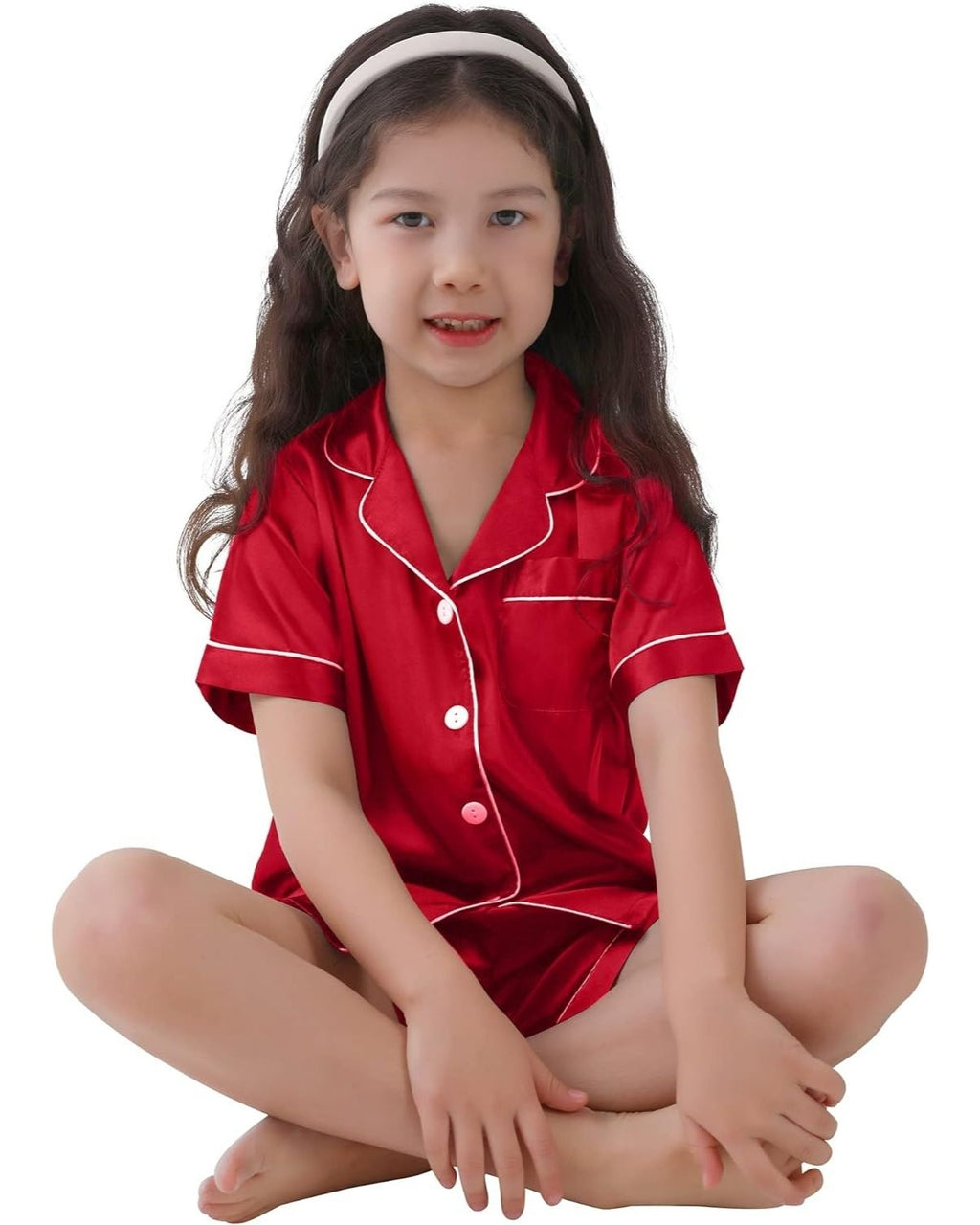Pijama Infantil Americano Unissex Cetim Short e Camisa Manga Curta - Vermelho