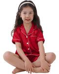 Pijama Infantil Americano Unissex Cetim Short e Camisa Manga Curta - Vermelho