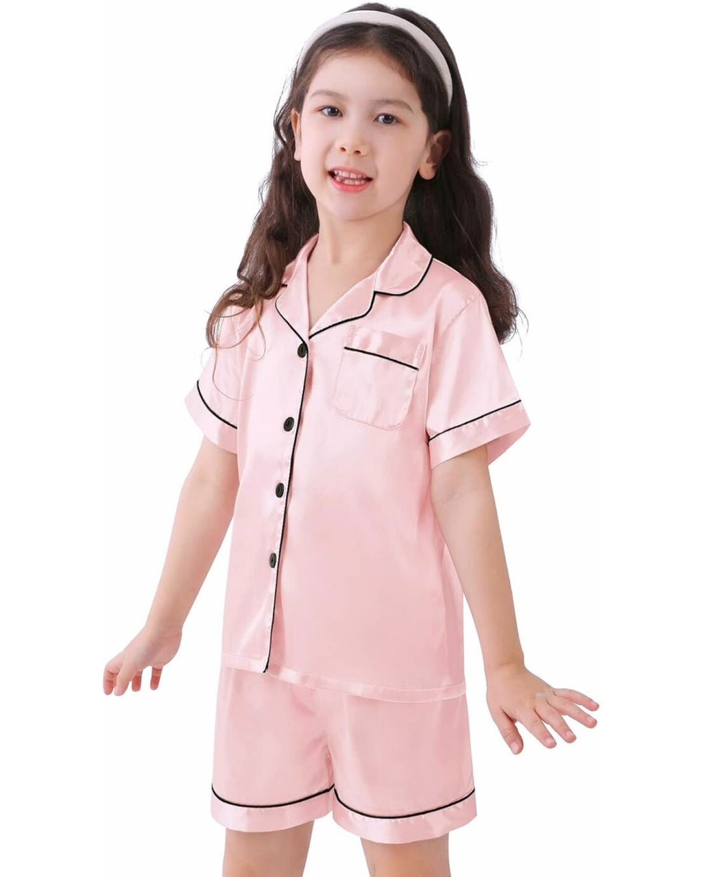 Pijama Infantil Americano Unissex Cetim Short e Camisa Manga Curta - Rosa
