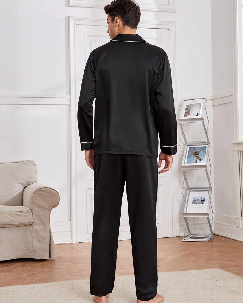 PIjama Masculino em Cetim Short e Camisa Manga Curta - Preto