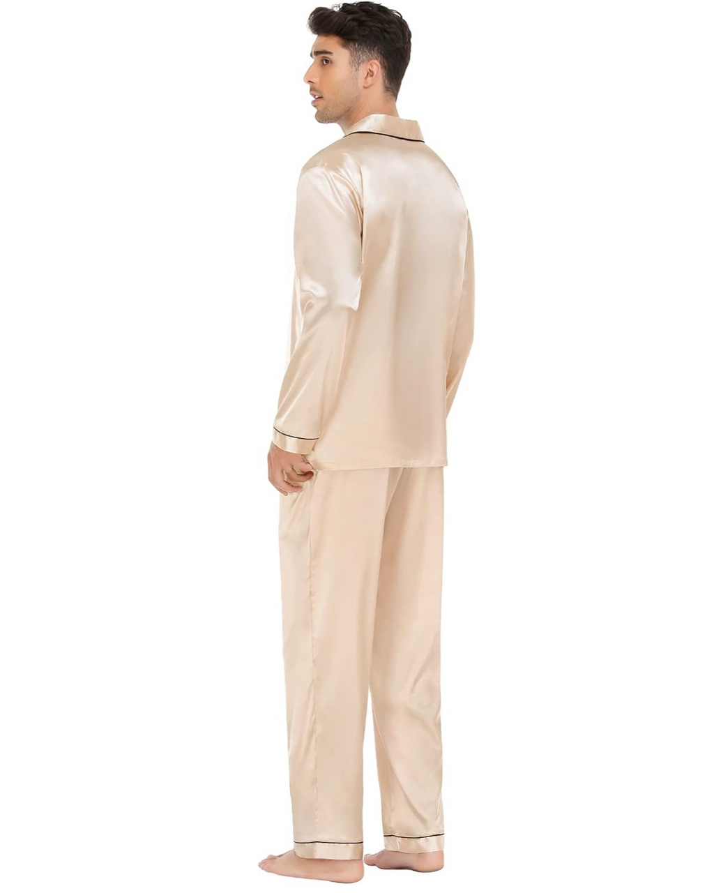 Pijama Masculino em Cetim Calça e Camisa Manga Longa - Champanhe
