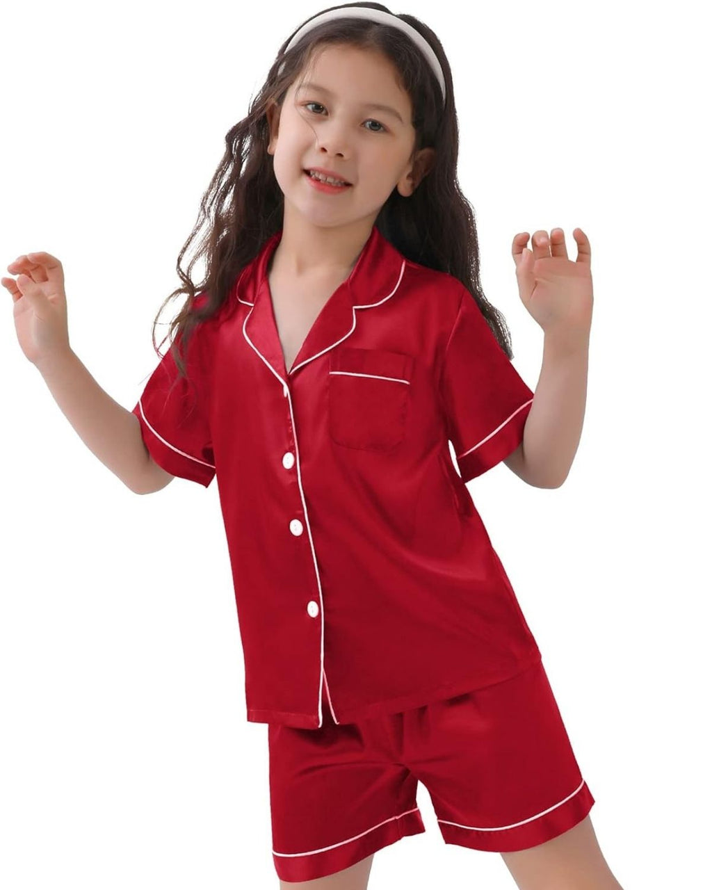 Pijama Infantil Americano Unissex Cetim Short e Camisa Manga Curta - Vermelho