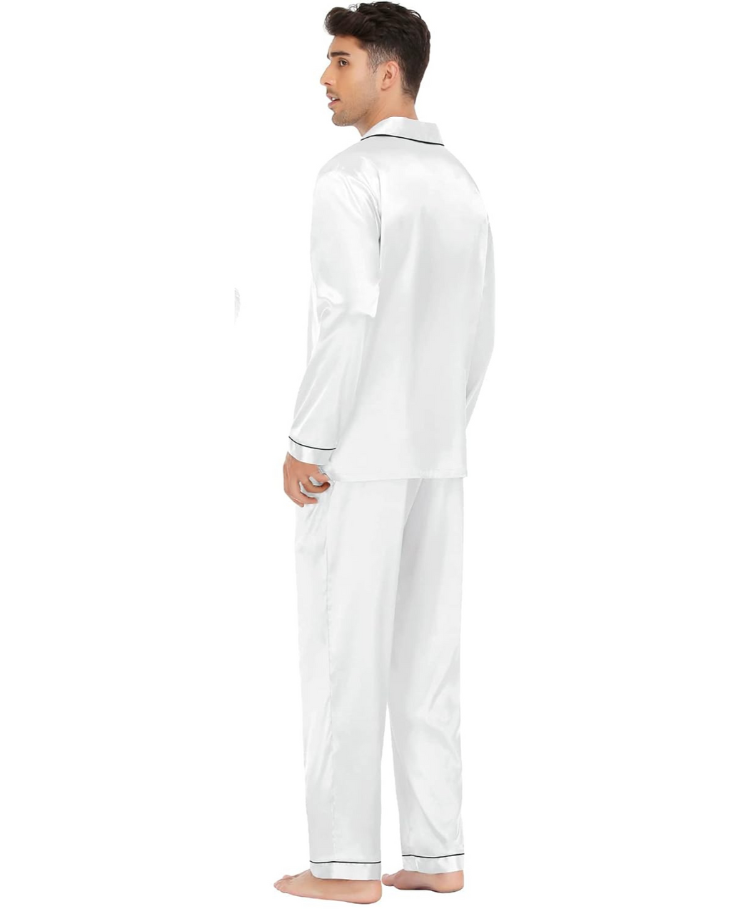 Pijama Masculino em Cetim com Elastano Calça e Camisa Manga Longa - Branco