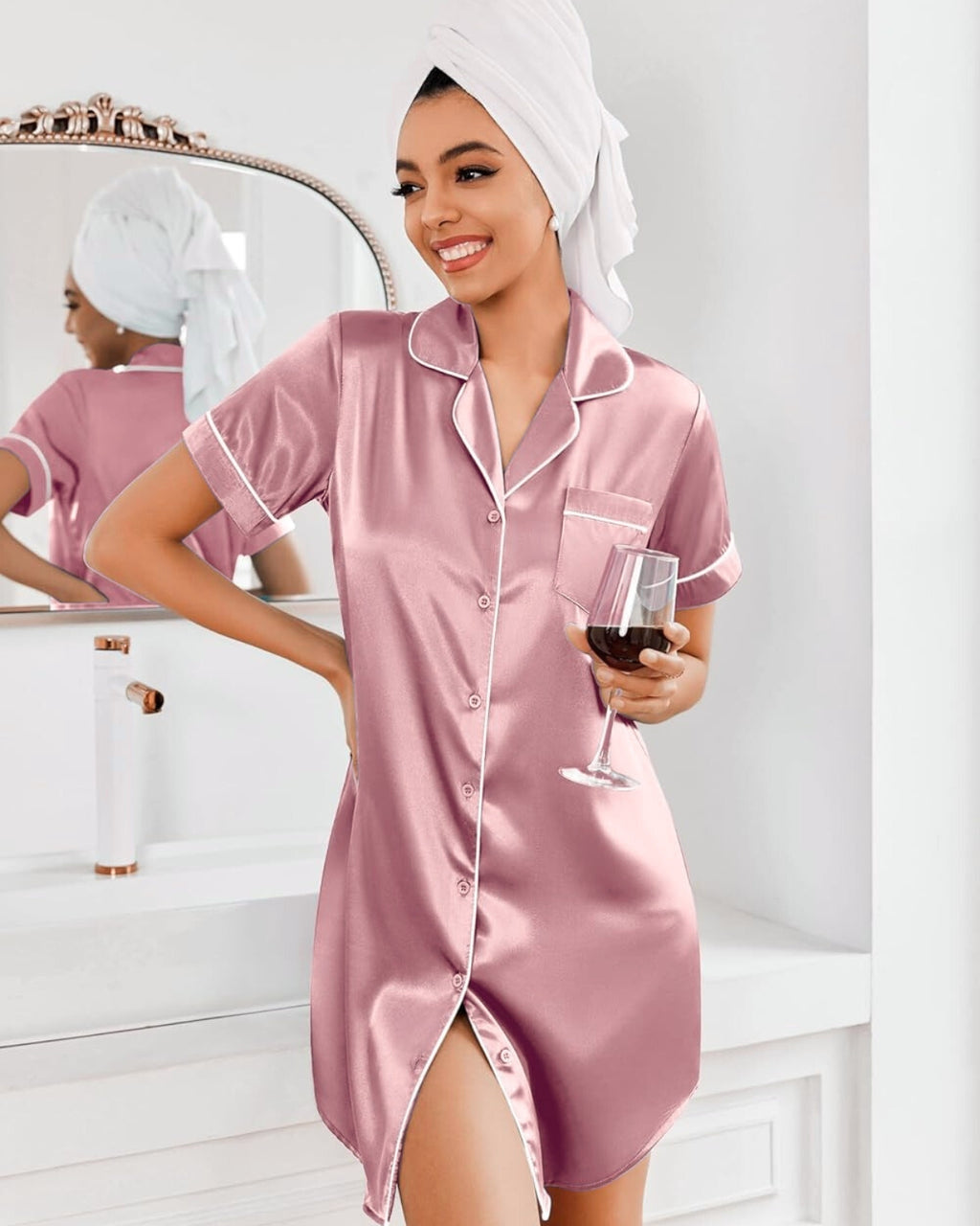 Chemise Feminina Americana Manga Curta - Rosa