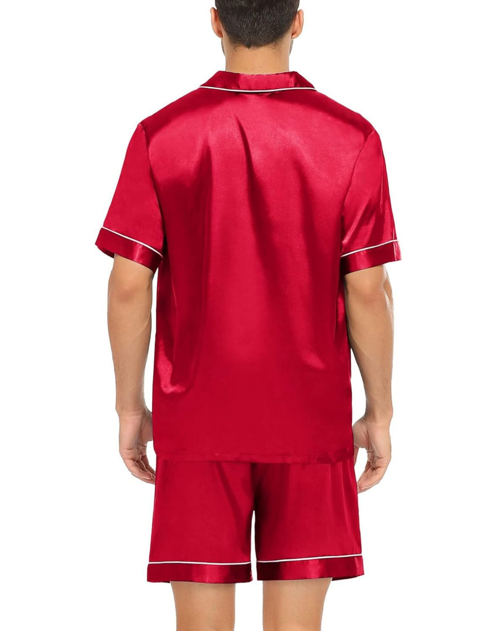 Pijama Masculino em Cetim Short e Camisa Manga Curta - Vermelho