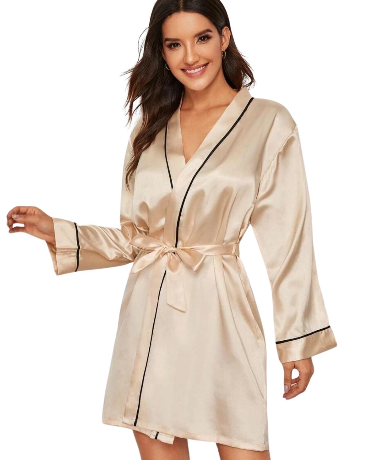 Robe de Cetim Mangas Longas - Champanhe