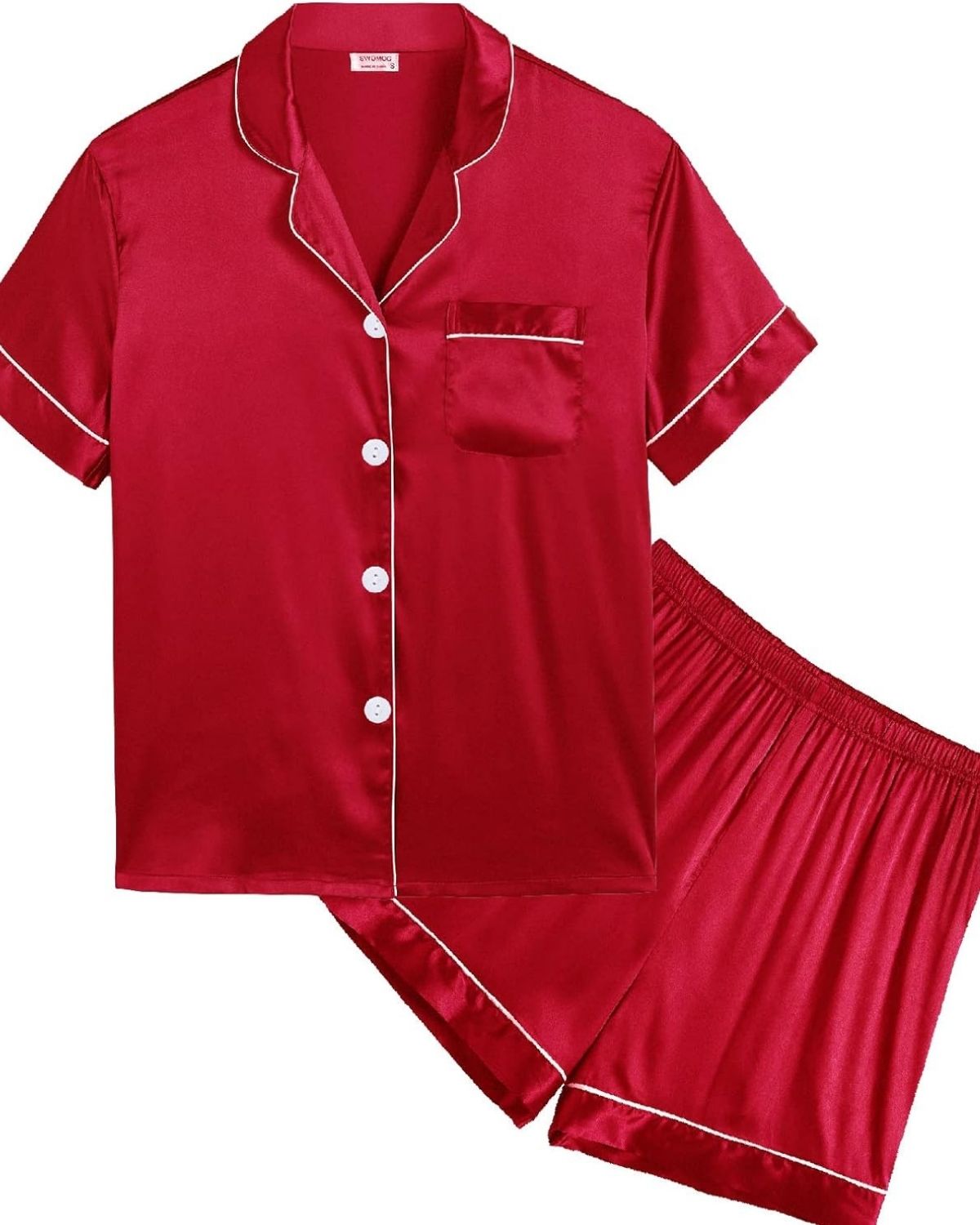 Pijama Infantil Americano Unissex Cetim Short e Camisa Manga Curta - Vermelho
